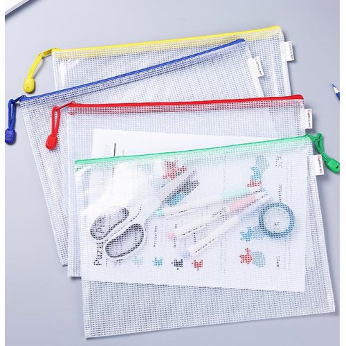 齐心(Comix) 10个装 A4文件袋透明网格拉链袋试卷科目分类文具袋收纳作业资料补习袋 办公学生